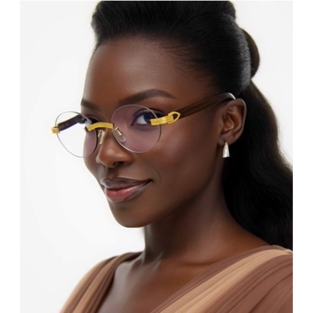 Fashion Oval Rimless Glasses Gold Accents Round Eyeglasses Clear Lens Women New